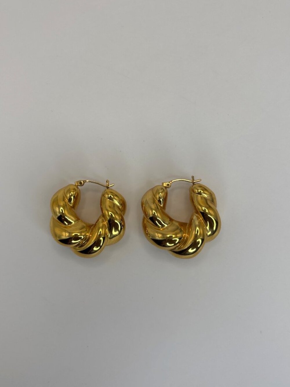 Vintage 90s Gold Tone Chunky Puff Twisted Hoop Earrings Croissant Style